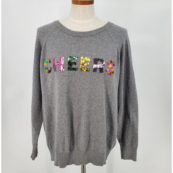 Torrid Womens 0=12 Gray Cotton Pullover Cheers Long Sleeve Sweater Pre-Owned - Picture 1 of 6